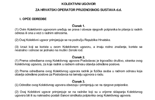Preuzmite ili pogledajte Kolektivni ugovor za Hrvatski operater prijenosnog sustava d.o.o, 2023 godine